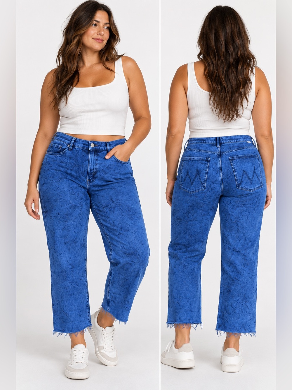 MOTHER The Ditcher Crop Fray Blazing Blue Jeans 34